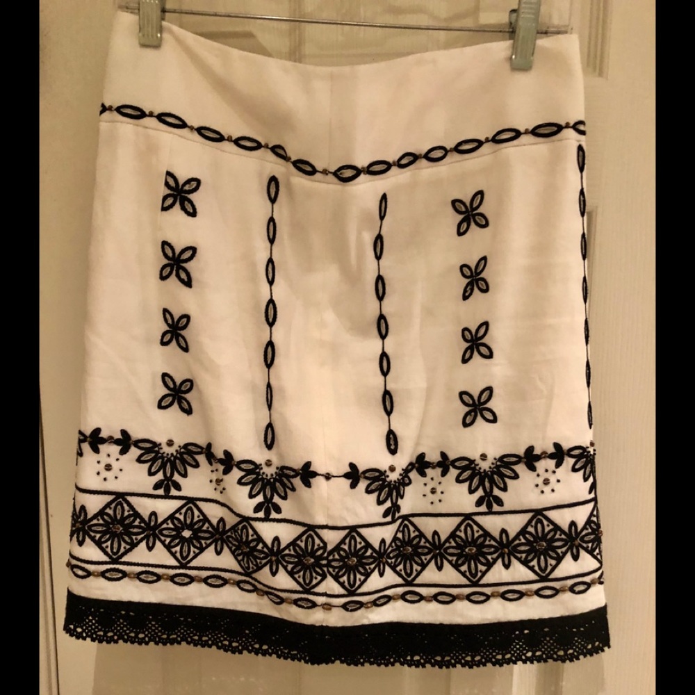 Etcetera white and black lined linen skirt .